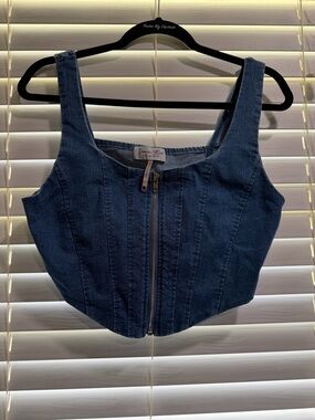 Denim Zip-Front Crop Top